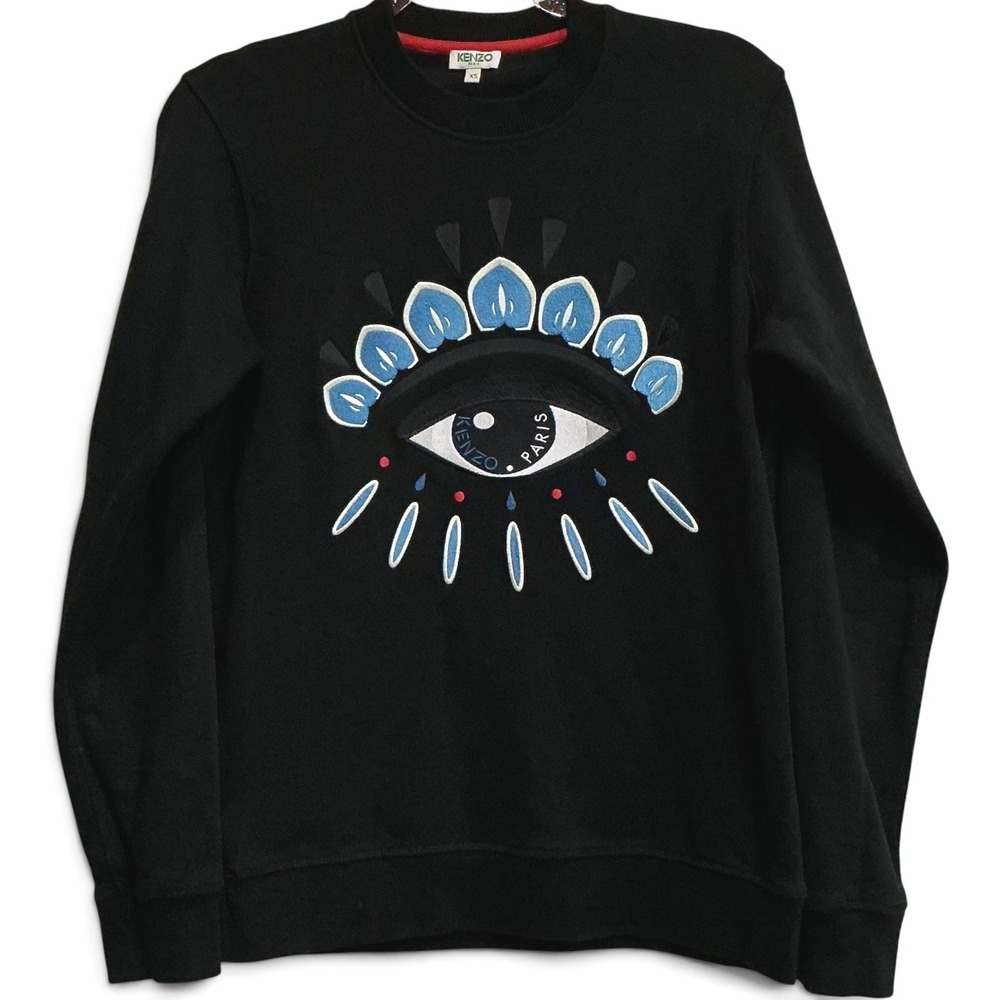 KENZO Paris Evil Eye Embroidered Crewneck Sweatshirt Black XS Luxury Streetwear